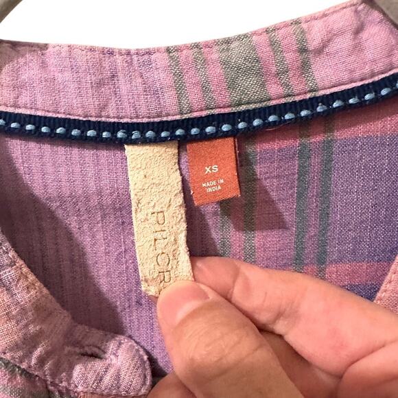 Pilcro Anthropologie Hannah Surf Top Cotton Blouse Soft Lavender Plaid, size XS - Picture 3 of 7